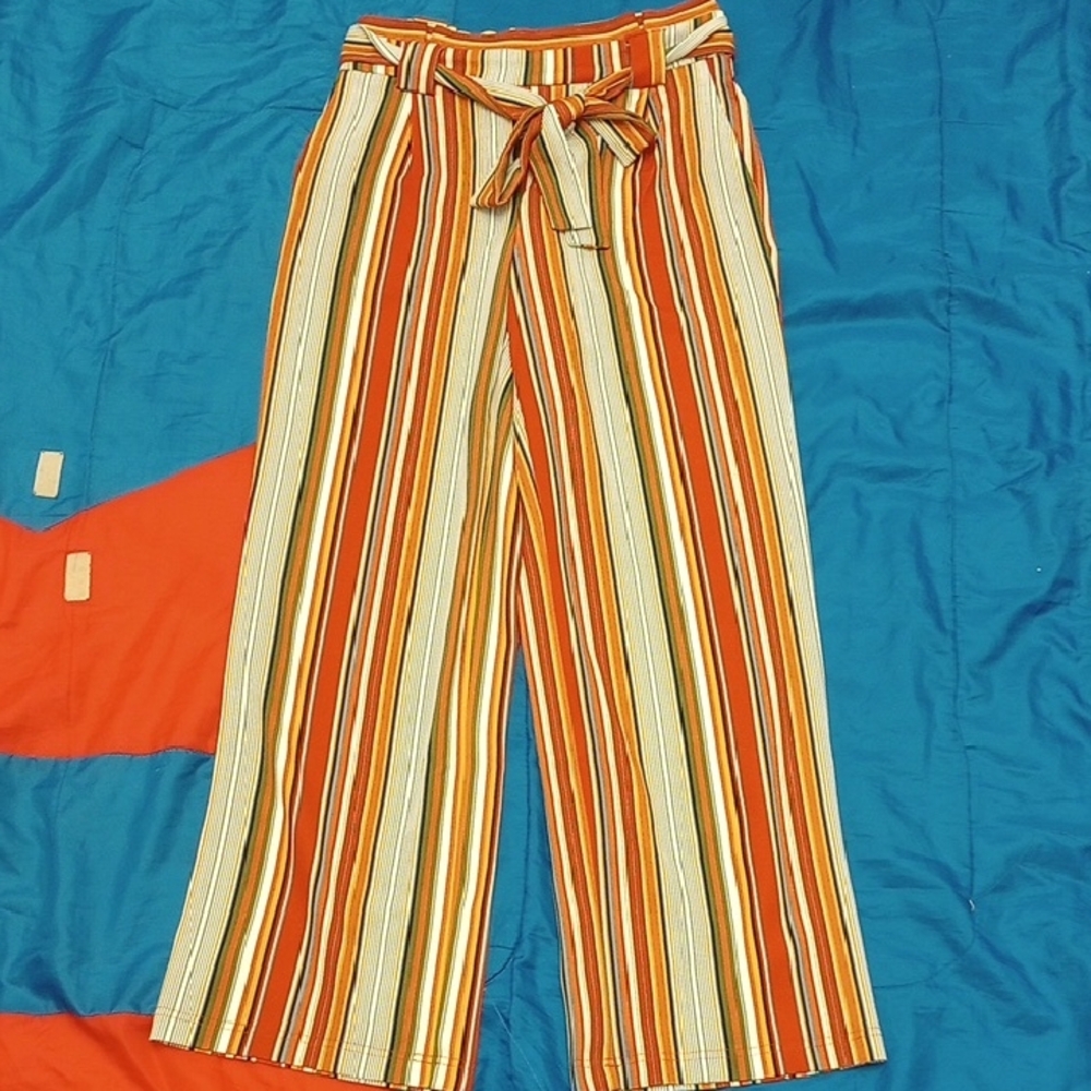Orange and Yellow Wide Leg Pants with Retro Stripes